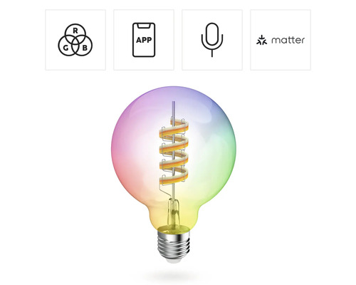 LED Lampe mit RGB Funktion, App Steuerung, Sprachsteuerung und Matter Logo