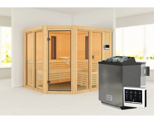 Ecksauna mit Saunaofen und Steuerung