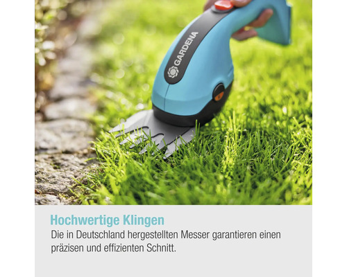 Gardena Akku Grasschere im Einsatz auf Rasenfläche