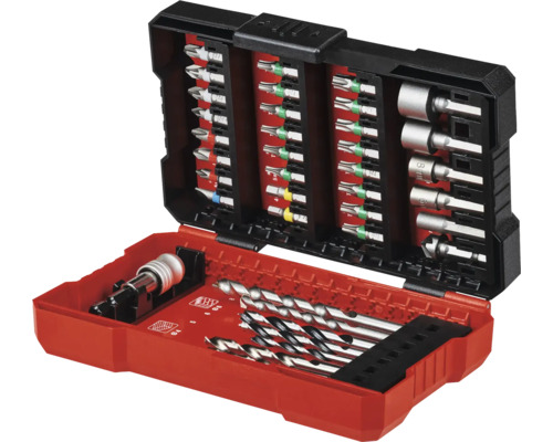 Bohrer und Bit Set in roter Aufbewahrungsbox