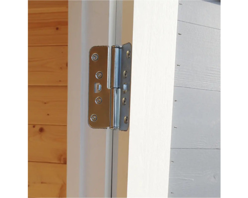 Türscharnier aus Metall an einer Tür befestigt