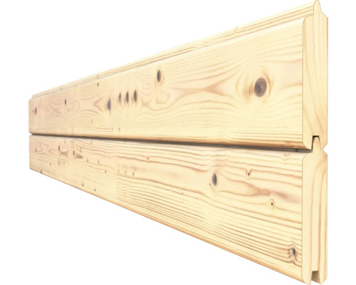 Zwei Blockbohlen aus Holz im Detail.