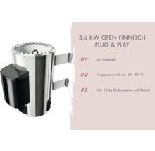 Energiespar-Elementsauna Karibu Benina inkl.3,6 kW Ofen u.ext.Steuerung mit Dachkranz mit Holztüre und Isolierglas wärmegedämmt