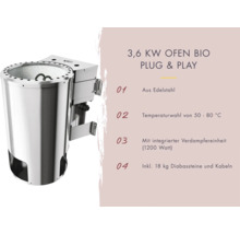 Energiespar-Elementsauna Karibu Benina inkl.3,6 kW Bio Ofen u.ext.Steuerung mit Dachkranz mit Holztüre und Isolierglas wärmegedämmt