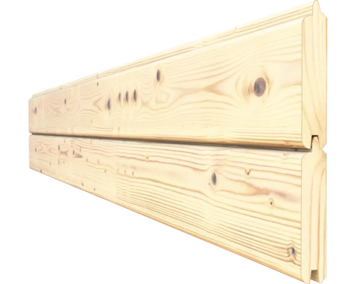 Zwei Nut- und Federbretter aus Holz im Detail