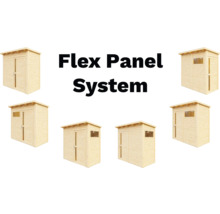 Flex Panel System Gartenhaus aus Holz, verschiedene Ansichten