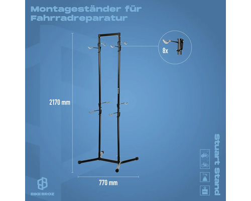 Montageständer für Fahrradreparatur mit einer Höhe von 2170 Millimeter und einer Breite von 770 Millimeter