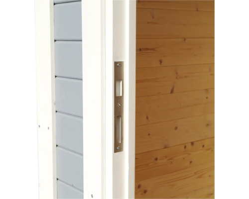 Detailansicht eines Schlosses an einer Holztür