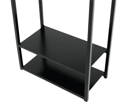 Schwarzes Metallregal mit zwei Ablagen für die Aufbewahrung