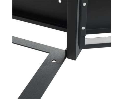 Detailansicht eines schwarzen Metallgestells.