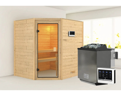 Sauna mit Saunaofen, Steinen und Steuerung