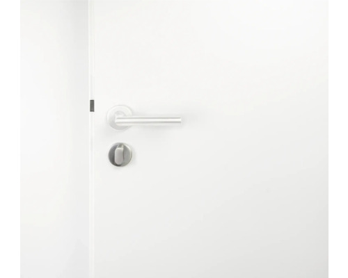 Weiße Innentür mit silberfarbener Türklinke und Schloss