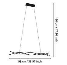 Abmessungen einer Pendelleuchte: 120 Zentimeter Höhe und 99 Zentimeter Breite.