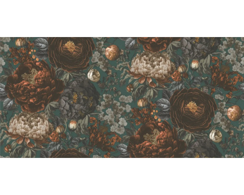 Detailansicht einer Tapete mit Blütenmuster.