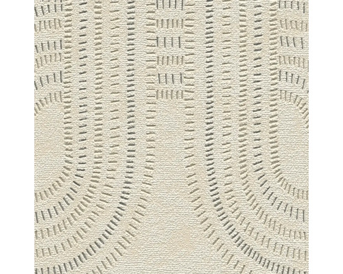 Detailansicht einer strukturierten Tapete mit einem Muster aus vertikalen Strichen und Halbkreisen.