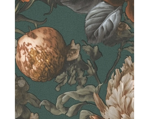 Nahaufnahme einer Tapete mit Blumen- und Fruchtmuster