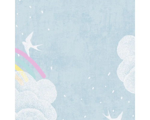 Illustration mit Regenbogen, Wolken und Vogel