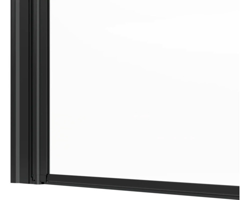 Detailansicht eines schwarzen Duschkabinenrahmens