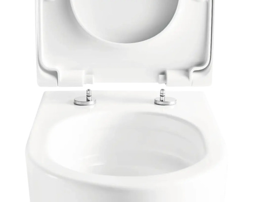 Weißer Toilettensitz mit geöffnetem Deckel