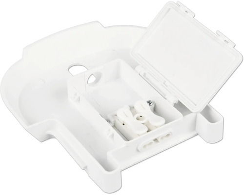 Deckenanschlussdose mit geöffnetem Deckel und Klemmen