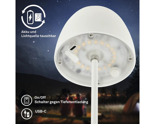 Abnehmbare Lichtquelle und Akku der Tischleuchte