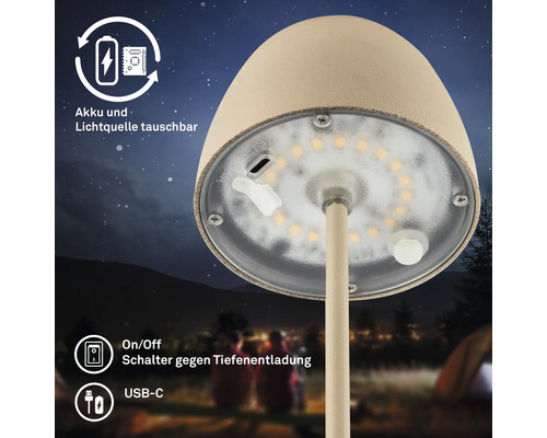 Pilzleuchte mit wechselbarem Akku und Lichtquelle für den Aussenbereich