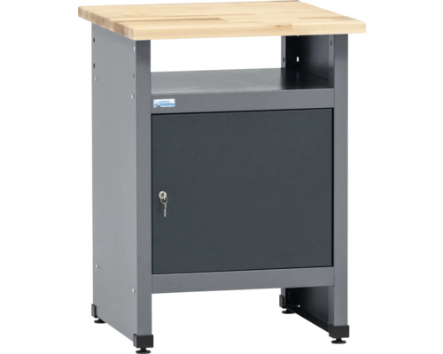Werkbank mit Tür, Holzplatte und Metallgestell