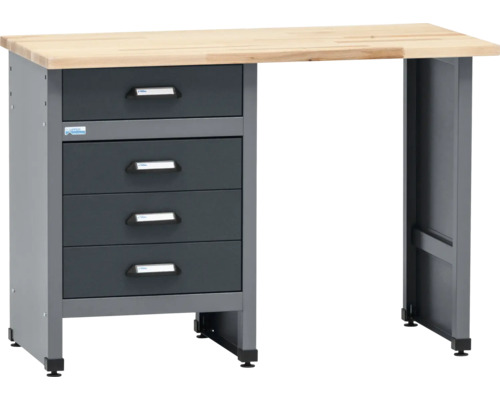 Werkbank mit vier Schubladen und Holzplatte