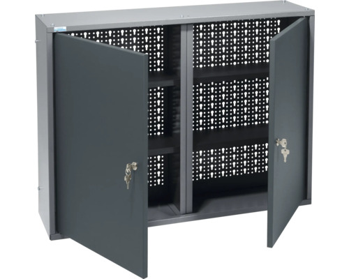 Werkzeugschrank mit zwei offenen Türen und Lochwand