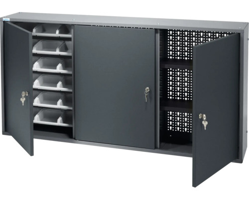 Werkstattschrank mit Schiebetüren, Lochwand, Fächern und Schlüssel