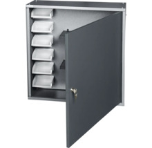 Grauer Werkzeugschrank mit Tür, Schlüssel und Regaleinsätzen