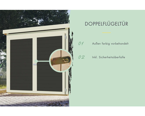 Doppelflügeltür mit Sicherheitsüberfalle und farbiger Vorbehandlung