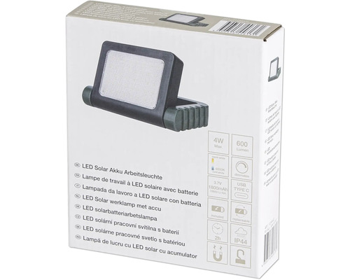LED Solar Akku Arbeitsleuchte in Verpackung