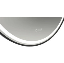 Detailansicht eines Spiegels mit runder Form und Touch-Bedienfeld