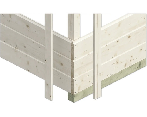 Detailansicht einer Blockbohlenwandkonstruktion