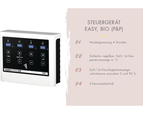 Saunasteuergerät Easy Bio mit Temperaturanzeige und Feuchtigkeitsanzeige