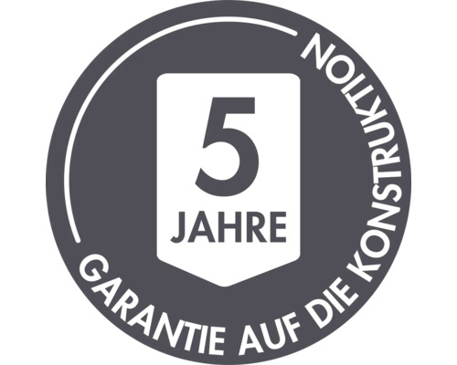 Symbol für 5 Jahre Garantie auf die Konstruktion