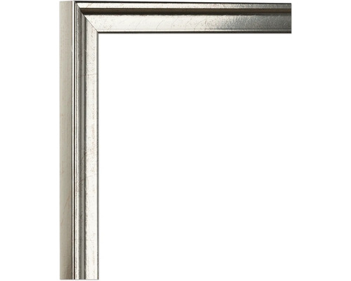 Bildausschnitt eines silberfarbenen Bilderrahmens.