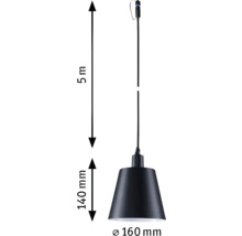 Abmessungen einer Pendelleuchte: Kabellänge 5 Meter, Lampenschirmhöhe 140 Millimeter, Lampenschirmdurchmesser 160 Millimeter