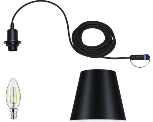 Komponenten für Außenleuchte: Leuchtenschirm, Leuchtmittel, Zuleitung und Fassung