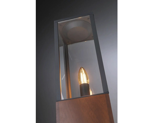 Gartenleuchte aus Holz und Glas mit Leuchtmittel