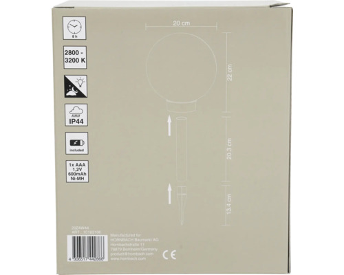 LED Solarkugel RGBW IP44 mit Erdspieß warmweiß edelstahlfarben weiß Ø 200 mm