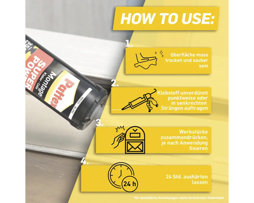 Anleitung zur Verwendung von Pattex Super Power Montagekleber