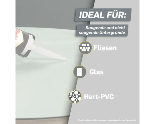 Anwendungsbeispiele für Dichtstoff: Fliesen, Glas und Hart-PVC
