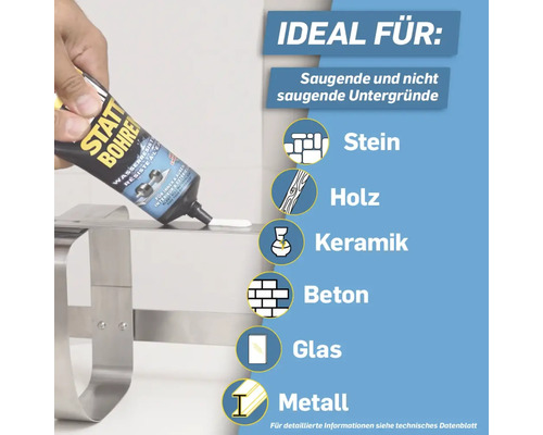 Statt Bohren Kleber für saugende und nichtsaugende Untergründe wie Stein, Holz, Keramik, Beton, Glas und Metall