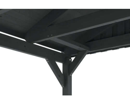 Detailansicht der Holzkonstruktion eines Gartenpavillons