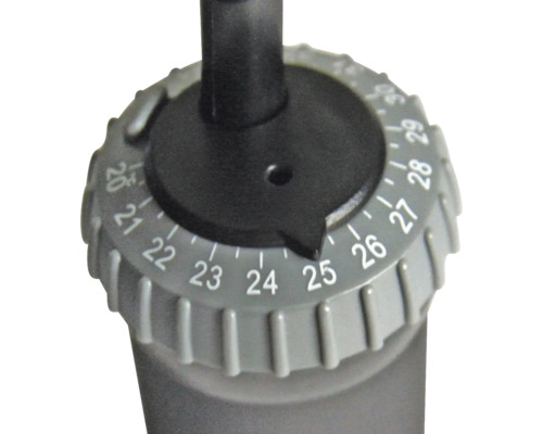 Nahaufnahme eines Temperaturreglers mit numerischer Skala