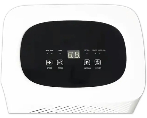 Bedienfeld eines Luftbefeuchters mit LED-Anzeige, Geschwindigkeitseinstellung, Timer, Einstellungsoptionen und Betriebsanzeige