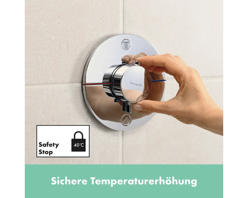 Hansgrohe Thermostatarmatur mit Sicherheitssperre bei 40 Grad Celsius