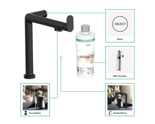 Hansgrohe Aquno Select M81 Küchenarmatur mit Harmony Filterfunktion und zugehörigem Filter